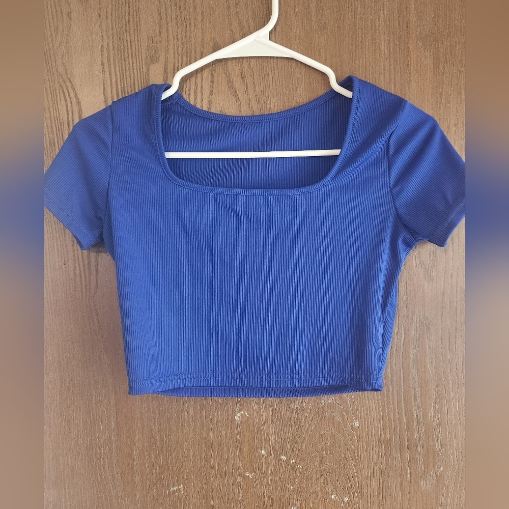 Blue Ribbed Women's Crop Top